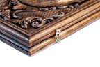 Mount Ararat Complex Peaks backgammon board - playing pieces and dice arranged on the board