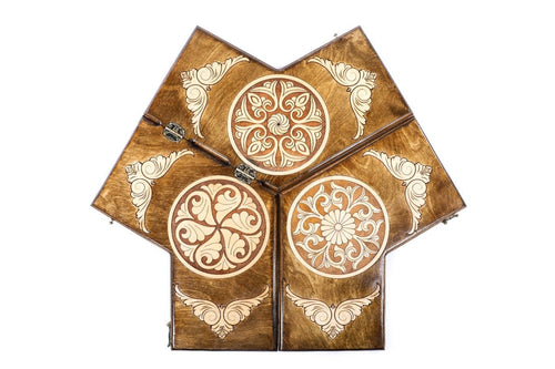 Armenian backgammon board for three players with ornaments, 15.7" / 40 cm, by Hrachya Ohanyan
