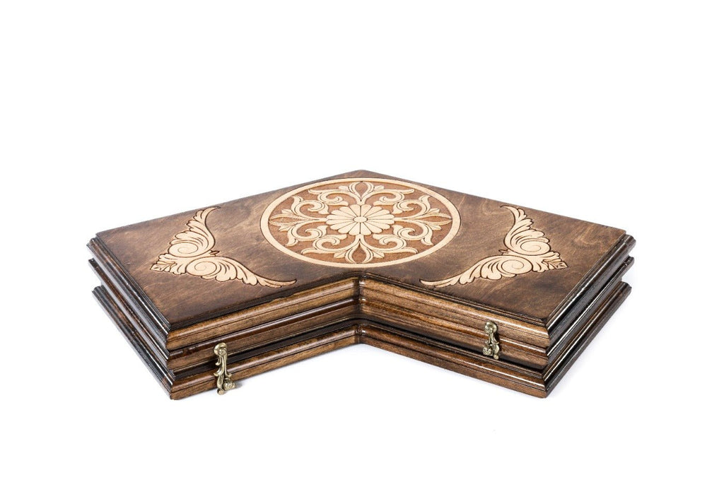 Wooden Ornamental Backgammon Board for Three Players 15.7" | 40 cm - Unumperfectus