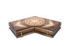 Ornamental for Three Players backgammon board - close-up of the carved design