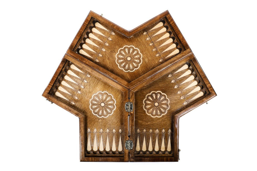 Wooden Ornamental Backgammon Board for Three Players 15.7" | 40 cm - Unumperfectus