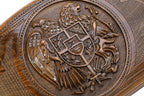 The reverse side of the board featuring the high-relief carving of the Russian Federation Double-Headed Eagle.