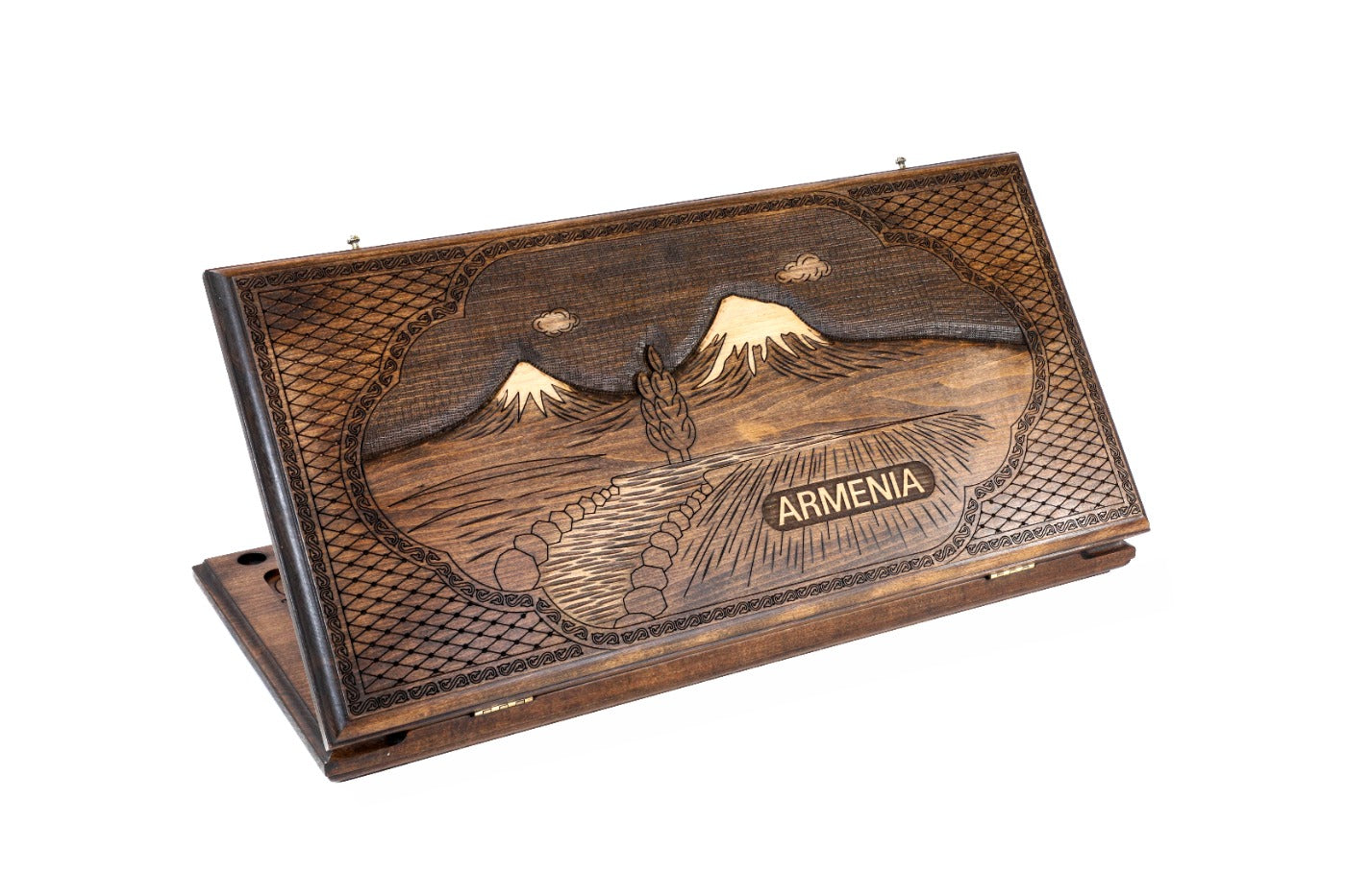Armenian wooden backgammon board with Ararat design 23.6 inch