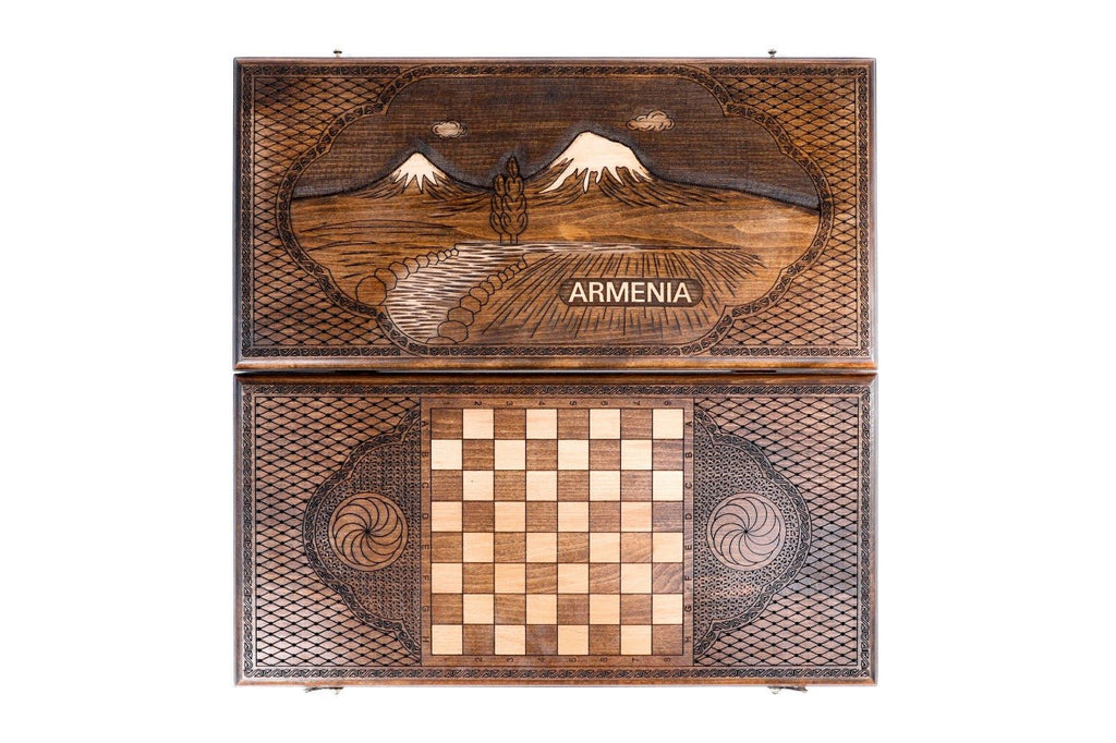 Armenian Carved Wooden Backgammon Board With Mount Ararat 23.6" | 60 cm - Unumperfectus