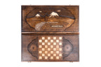 Armenian Carved Mount Ararat backgammon board - corner detail of the board