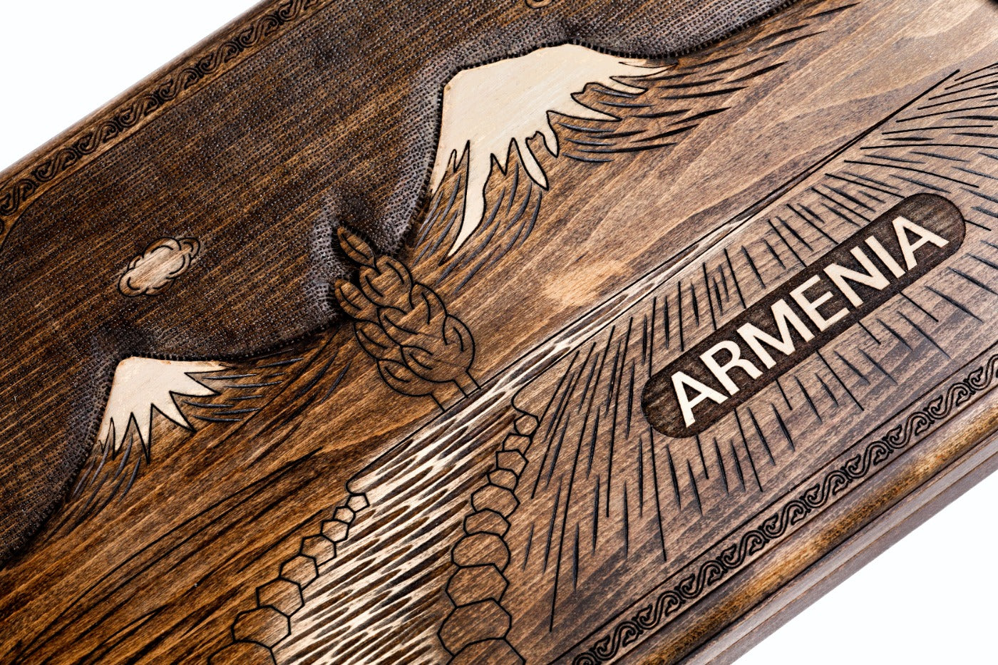 Handcrafted backgammon set with Mount Ararat inspired detailing