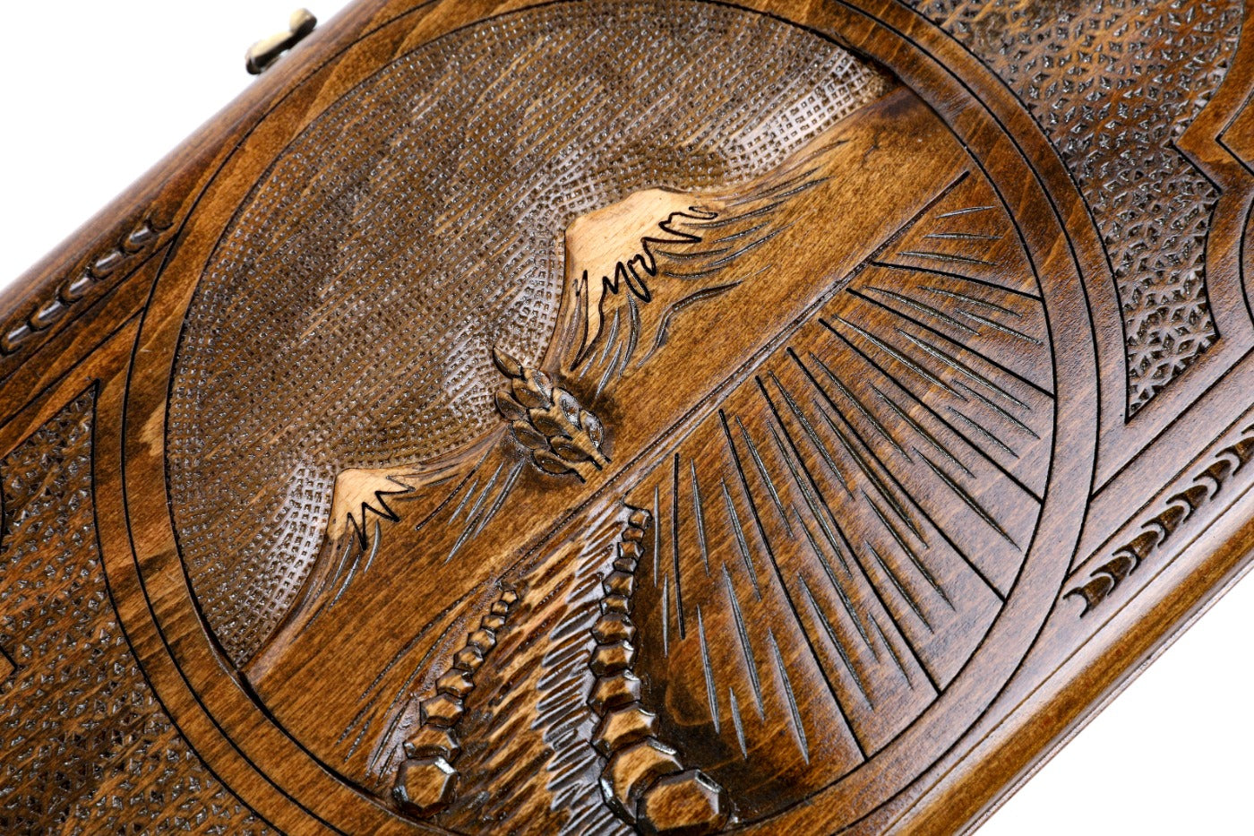 The interior view of the open Hrachya Ohanyan Ararat set highlighting the smooth finish and professional playing field.