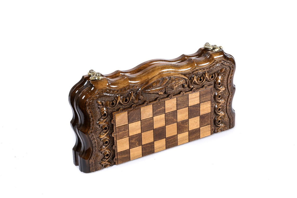 Armenian Carved Chess Set & Backgammon Board 11.8" | 30 cm