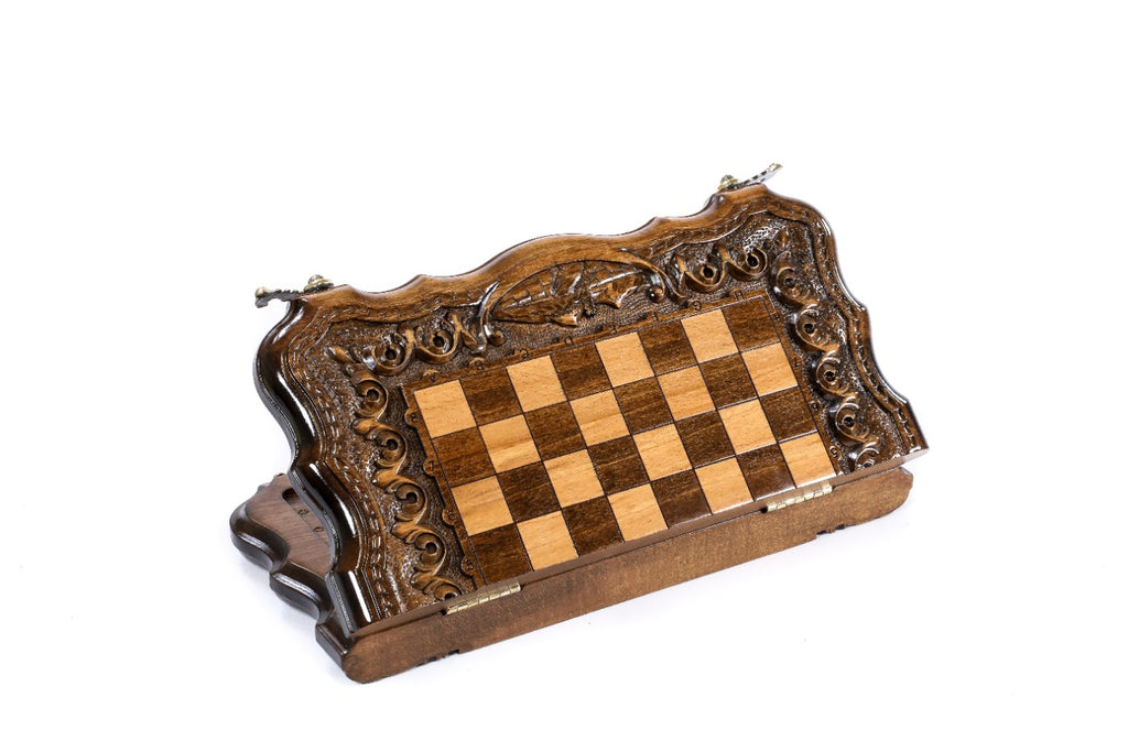 Armenian Carved Chess Set & Backgammon Board 11.8" | 30 cm