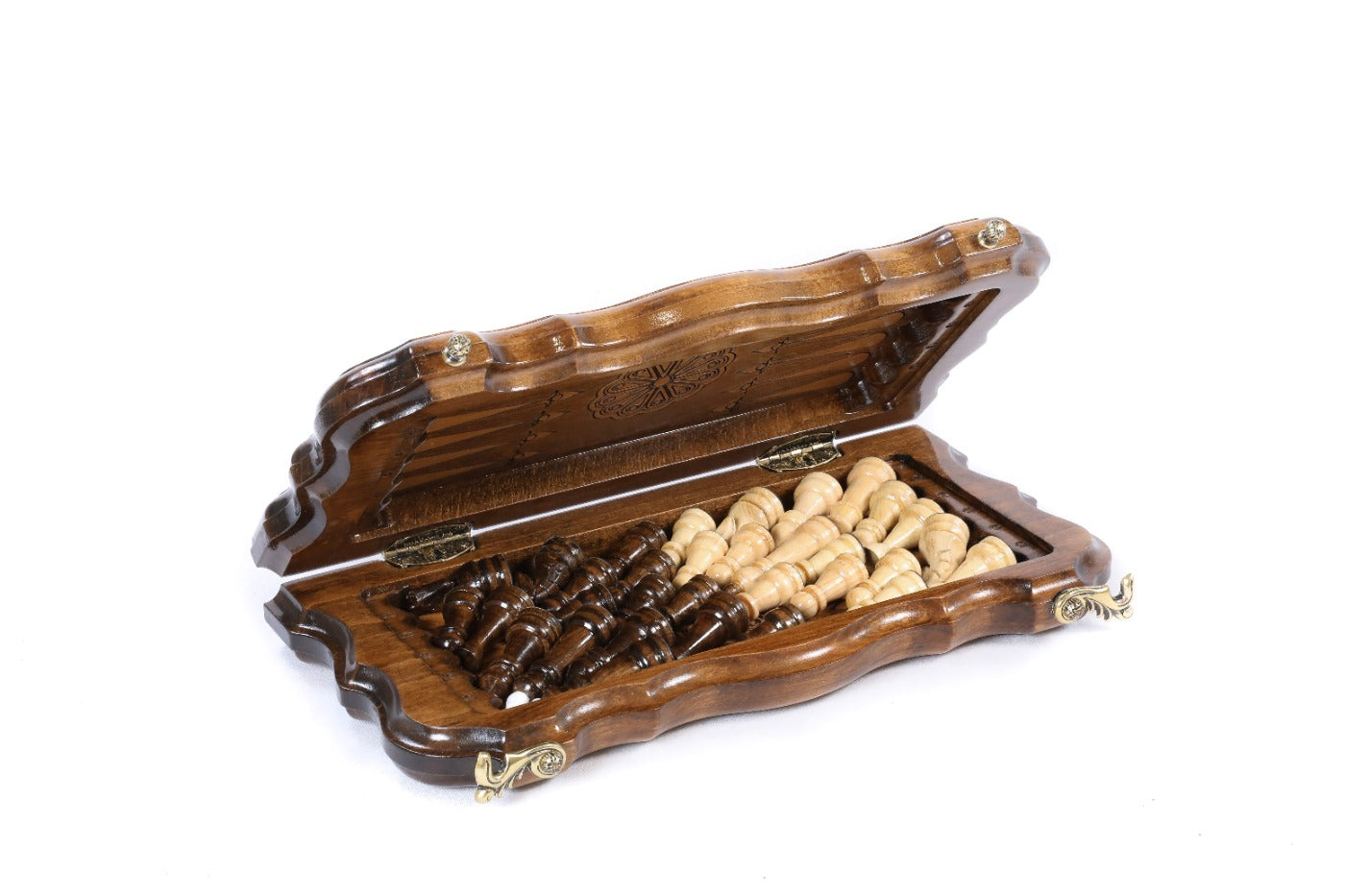 Armenian Carved Chess Set & Backgammon Board 11.8" | 30 cm