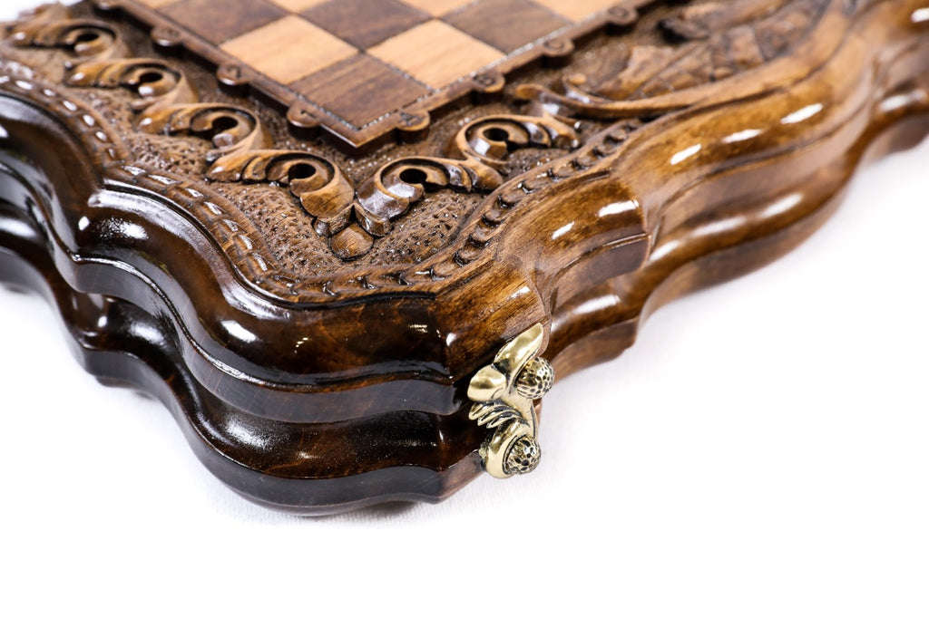 Armenian Carved Chess Set & Backgammon Board 11.8" | 30 cm
