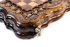 Armenian Carved chess and backgammon set - side profile of the board