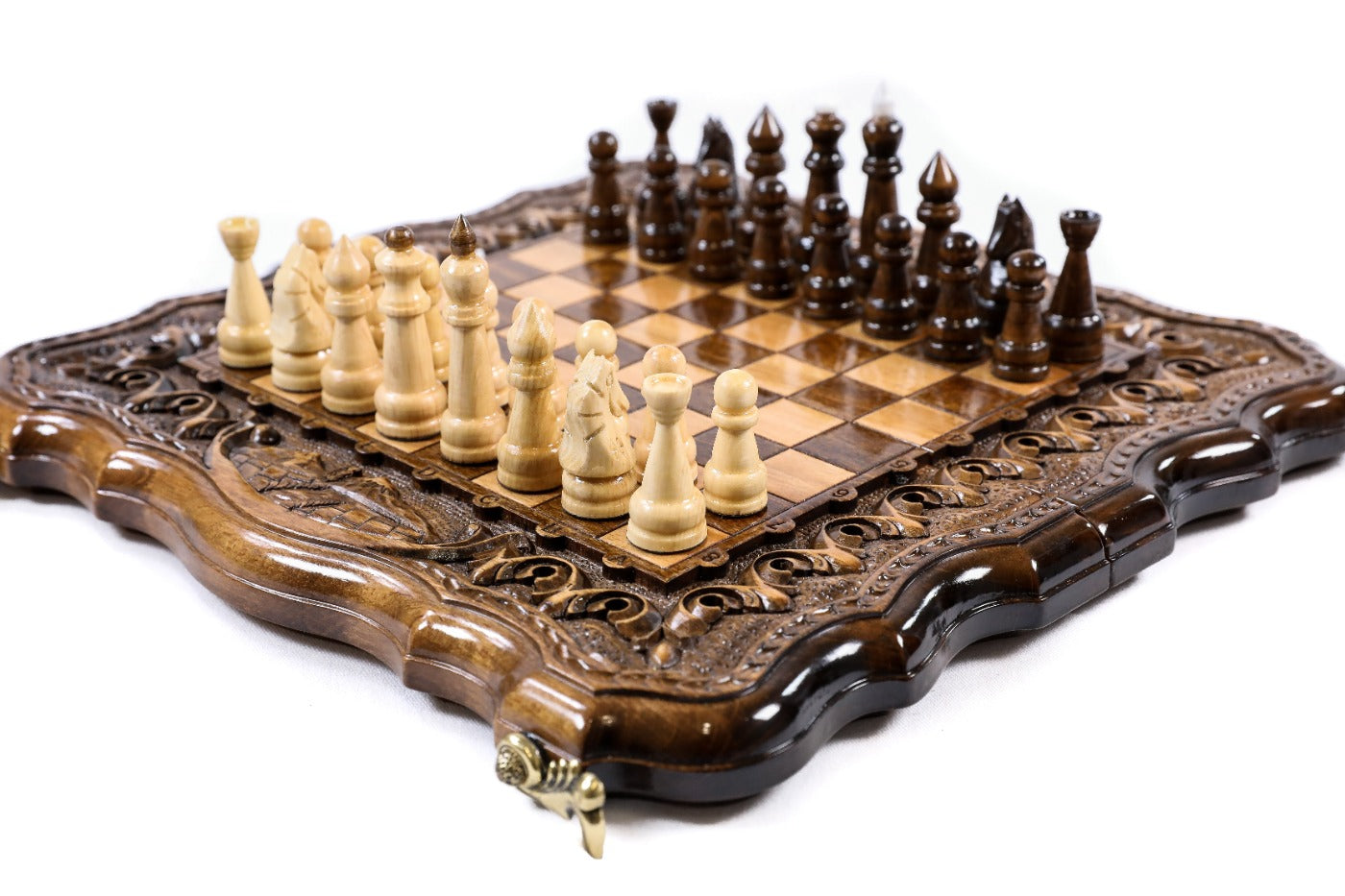 Wooden chess board with Armenian Mount Ararat inspired craftsmanship