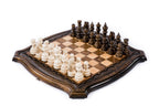 Wooden chess set with contour outline board and hand-carved border — by Hrachya Ohanyan