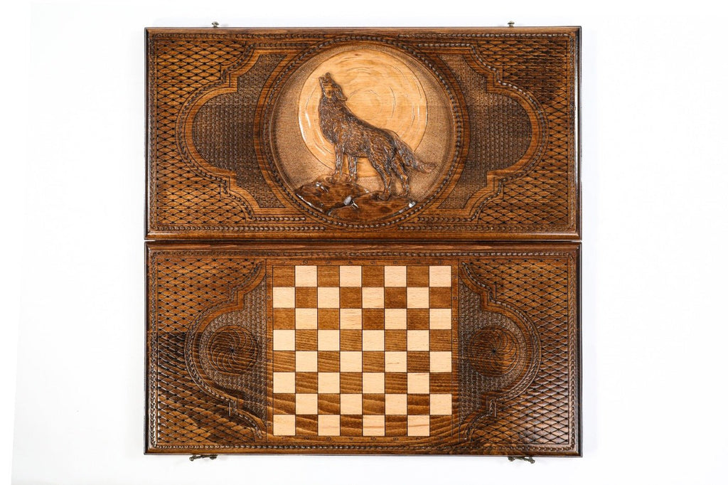 Backgammon Board - Wolf Classic Wooden Design - Unumperfectus