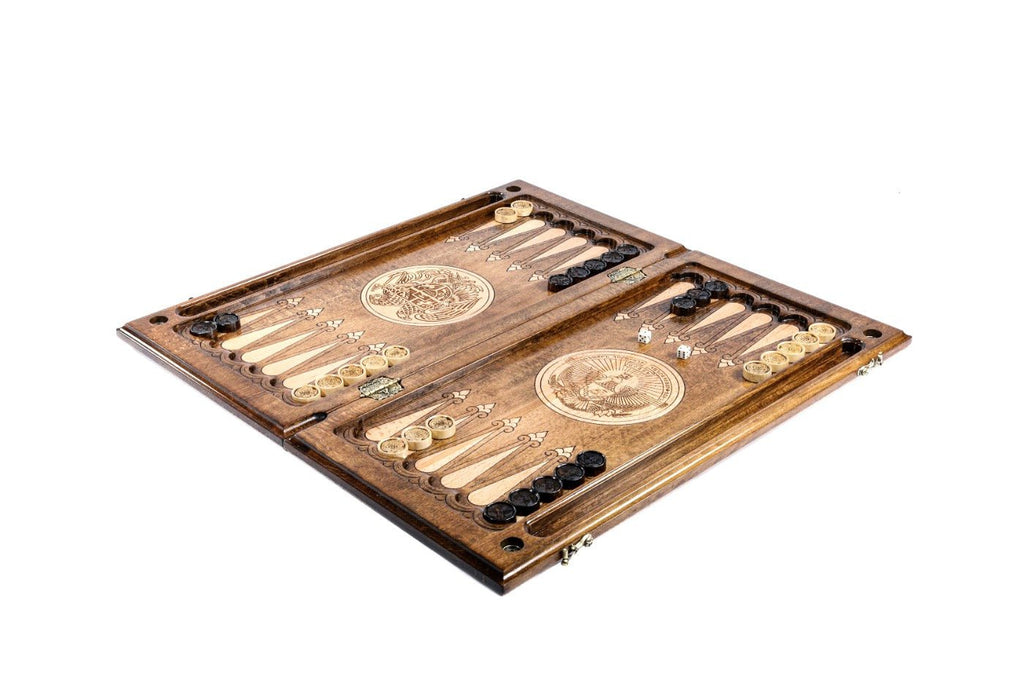 Interior view of the open board highlighting the polished wood surface and pips.