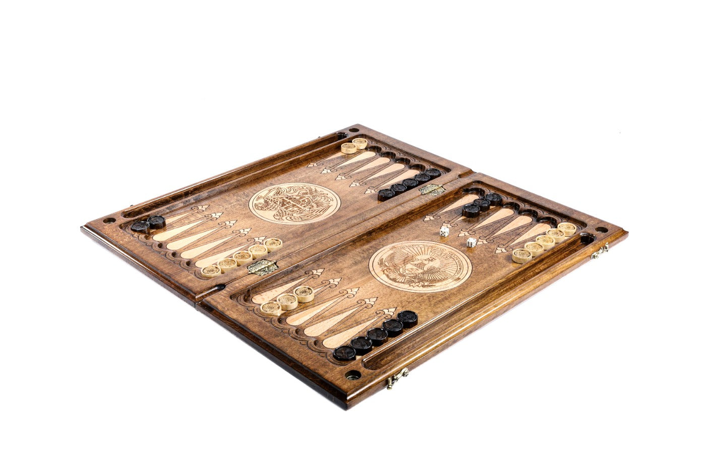 Interior view of the open board highlighting the polished wood surface and pips.