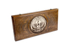 Armenia Artsakh Coat of Arms Design backgammon board - close-up of the carved design