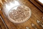 Armenia Artsakh Coat of Arms Design backgammon board - carrying case and accessories