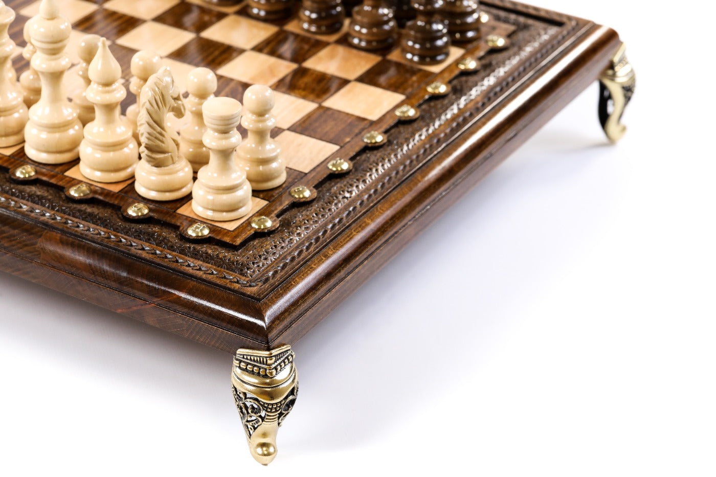 Square Chess Set with Bronze Legs – Wooden Chess Set - Unumperfectus