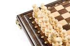 Wooden chess board surface detail in beech and walnut