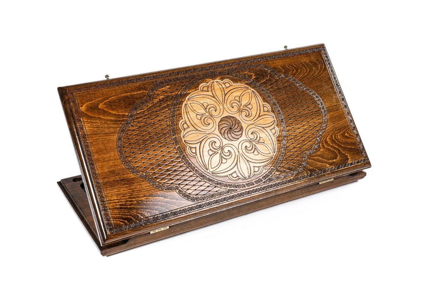 Handcrafted wooden backgammon board with ornamental classic design 23.6 inch