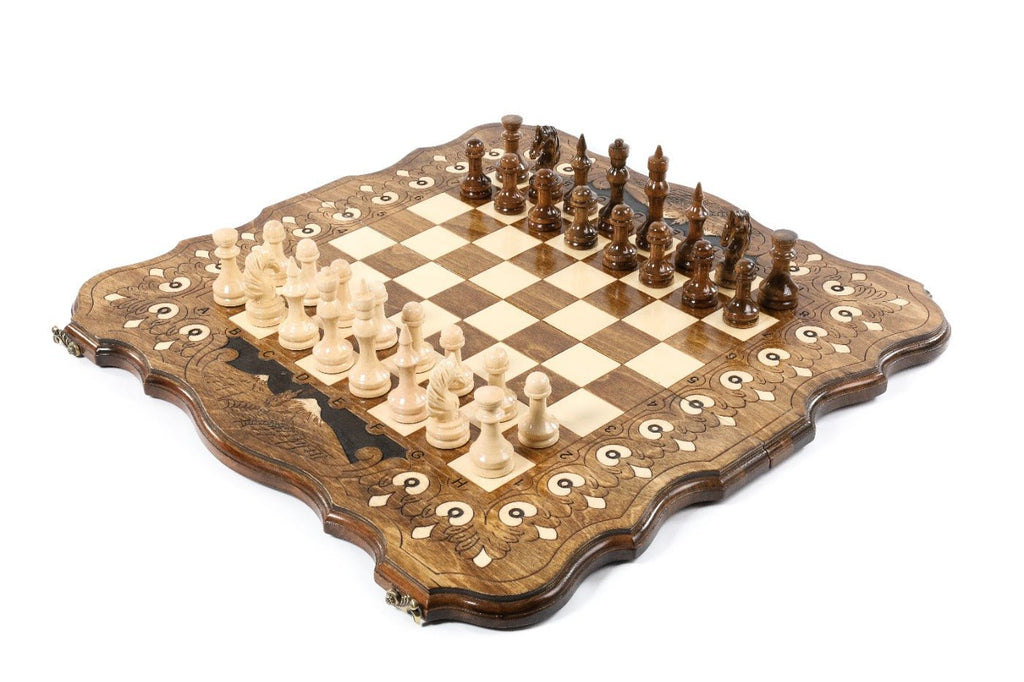Large handmade Armenian chess set with Ararat custom contour design 23.6 inch
