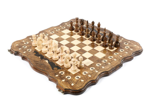 Large handmade Armenian chess set with Ararat custom contour design 23.6 inch