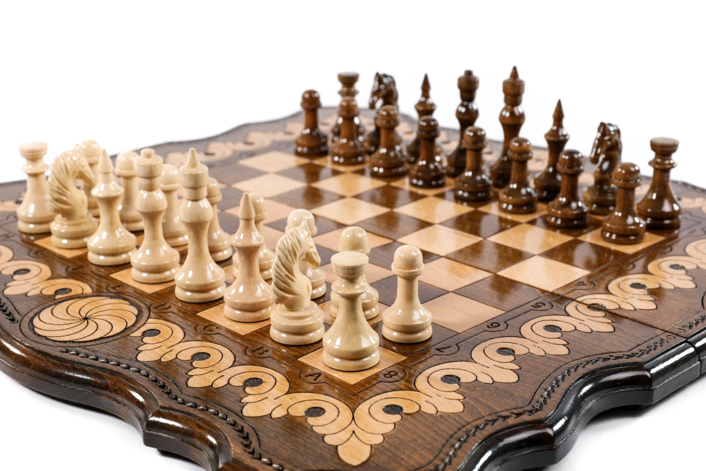 Large chess board and backgammon set with decorative pattern