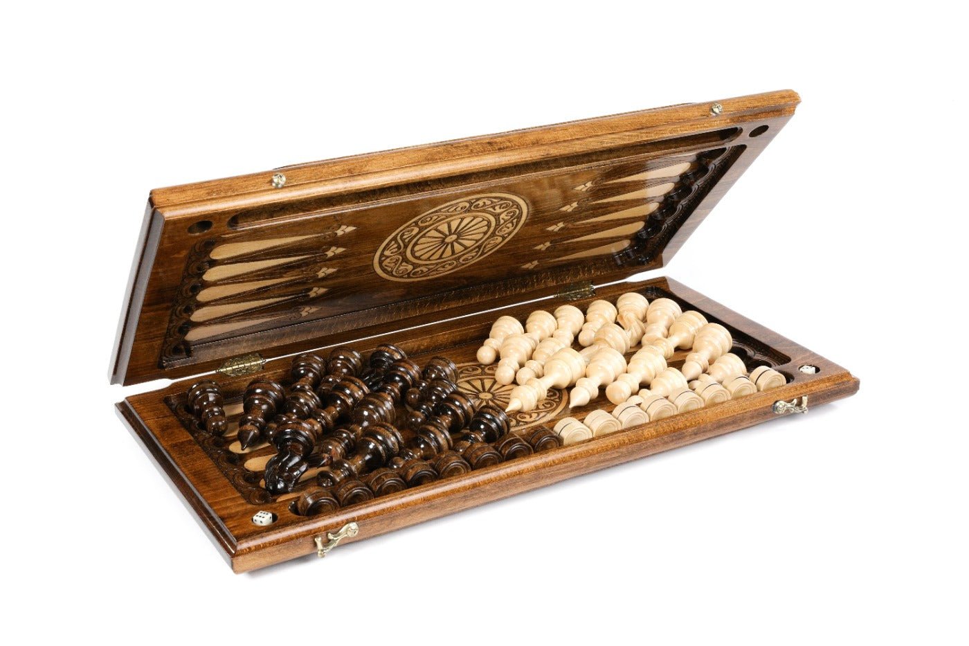 Wooden Carved Chess & Backgammon With Eternity Patterns 50 cm / 19.7" - Unumperfectus