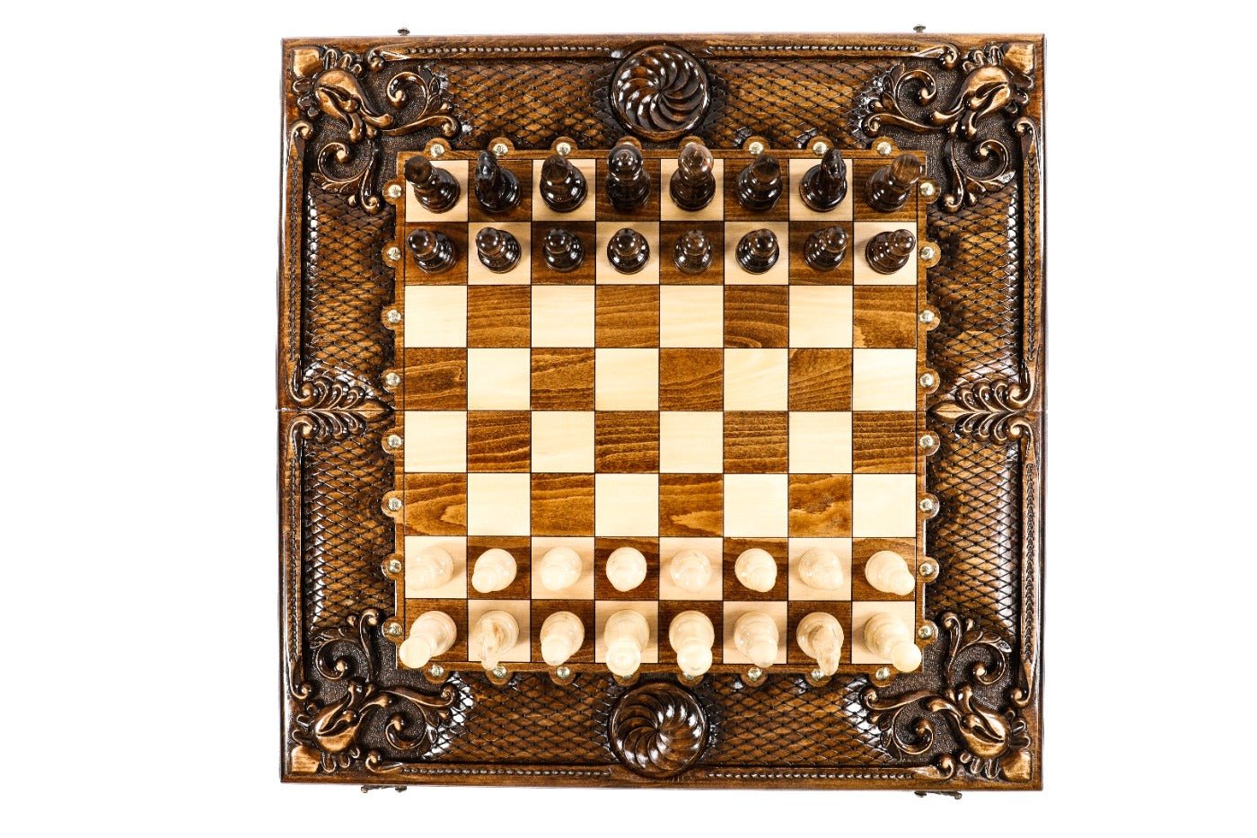Wooden Carved Chess & Backgammon With Eternity Patterns 50 cm / 19.7" - Unumperfectus