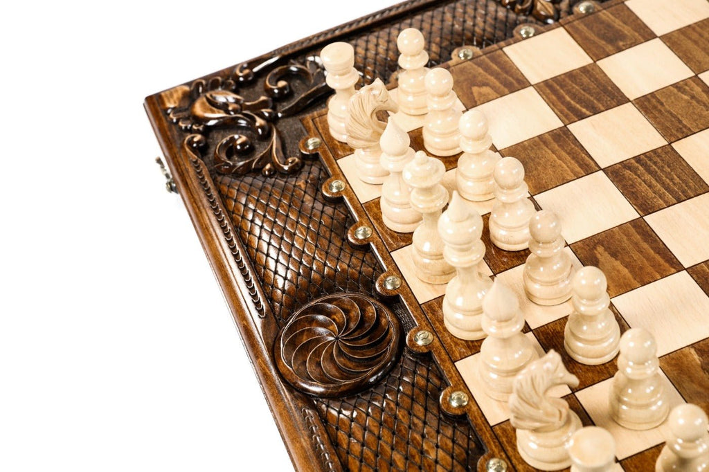 Wooden Carved Chess & Backgammon With Eternity Patterns 50 cm / 19.7" - Unumperfectus