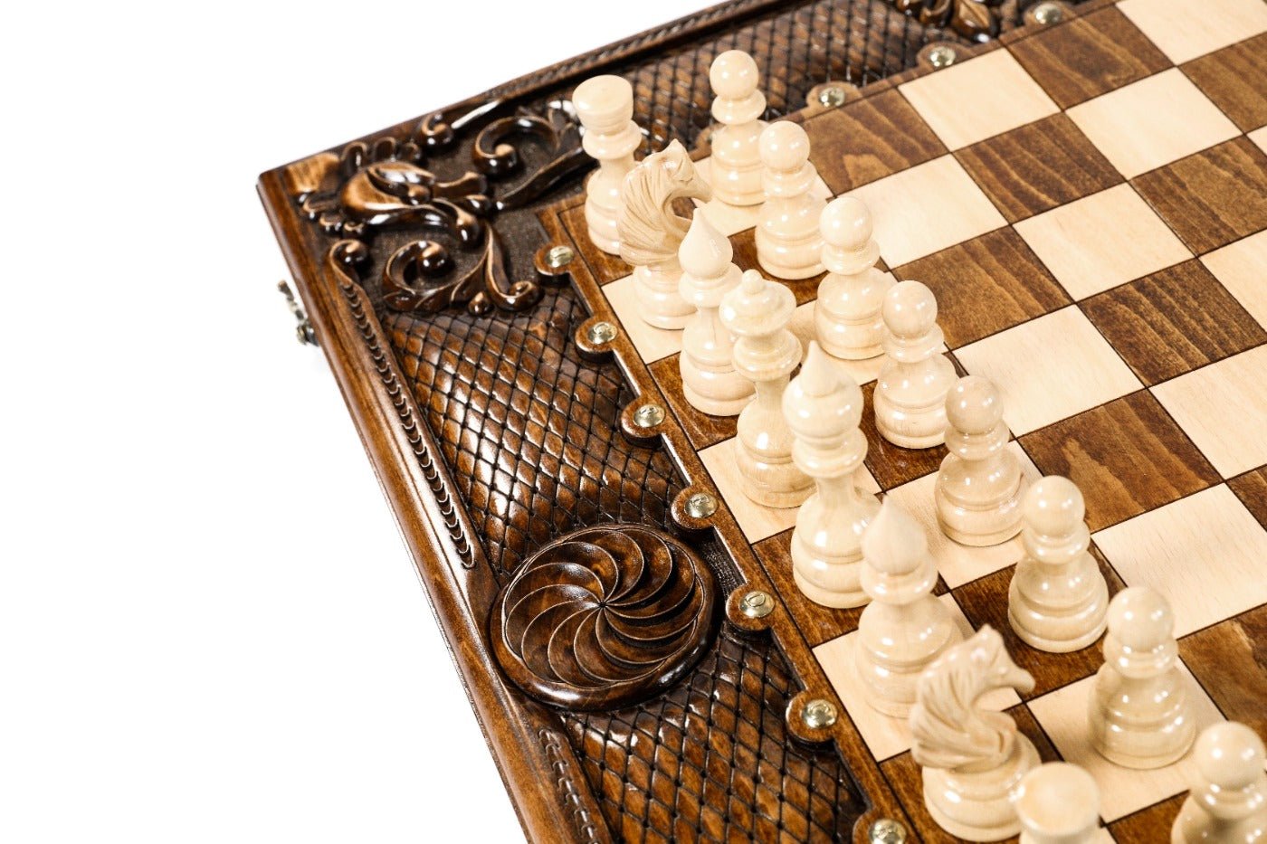 Wooden Carved Chess & Backgammon With Eternity Patterns 50 cm / 19.7" - Unumperfectus