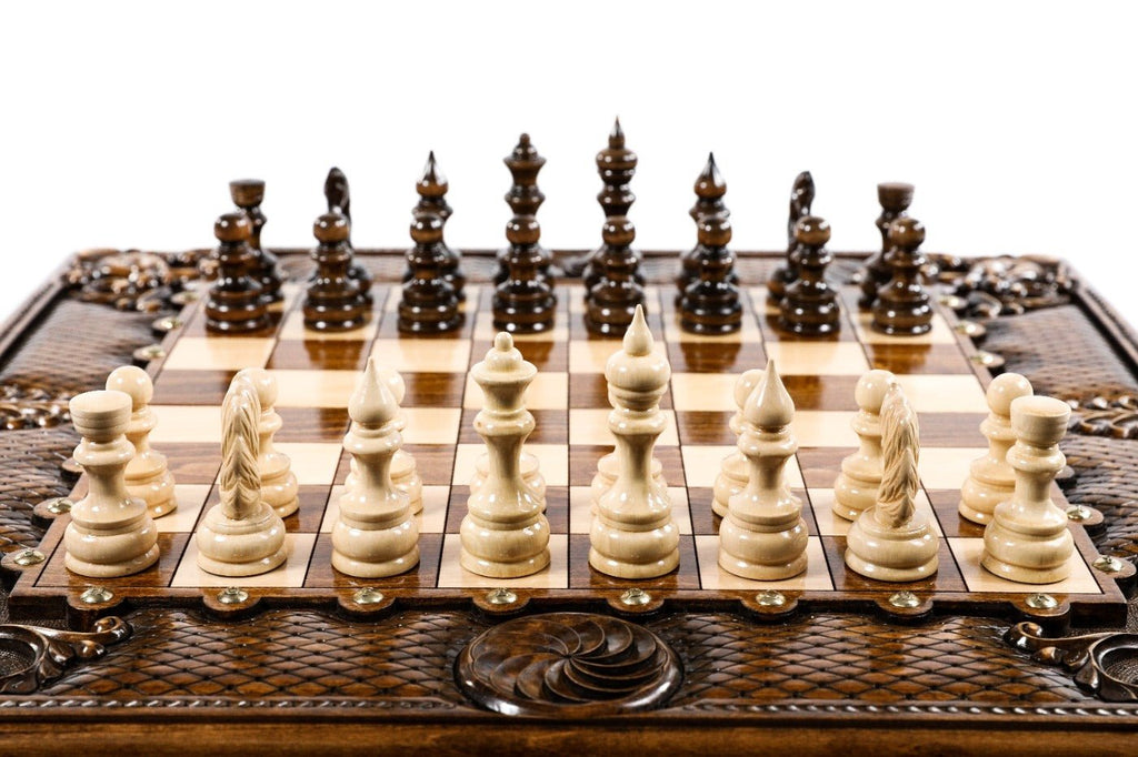 Wooden Carved Chess & Backgammon With Eternity Patterns 50 cm / 19.7" - Unumperfectus