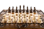 Carved Chess Eternity Patterns / chess and backgammon set - chess pieces set up for play