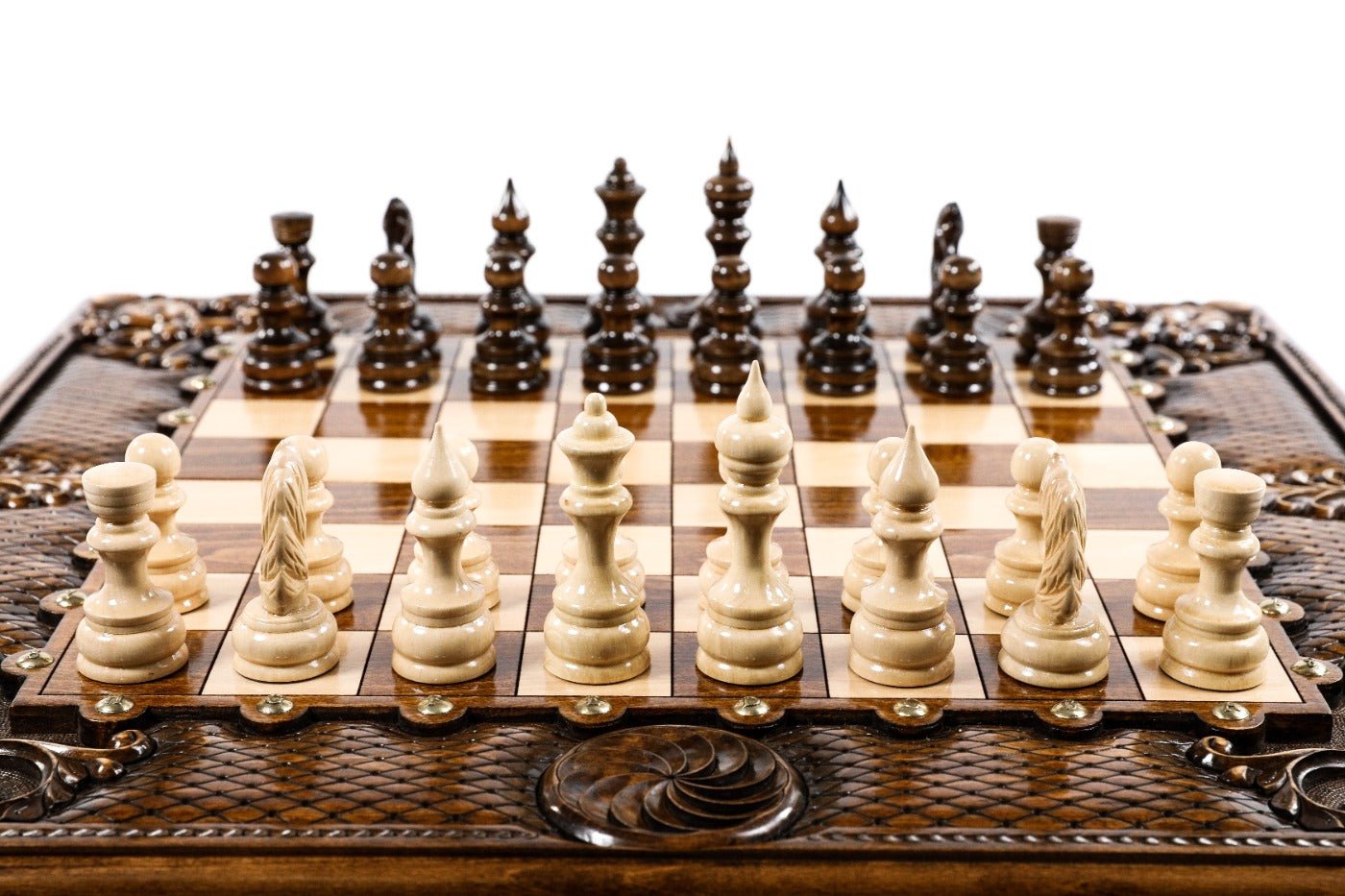 Wooden Carved Chess & Backgammon With Eternity Patterns 50 cm / 19.7" - Unumperfectus