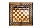 Eternity Classic chess and backgammon set - close-up of hand-carved chess pieces