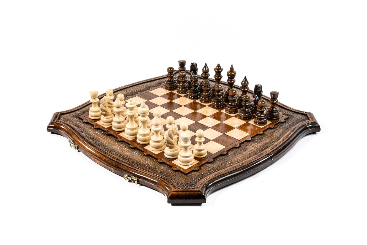 wooden chess set with contour outline board design