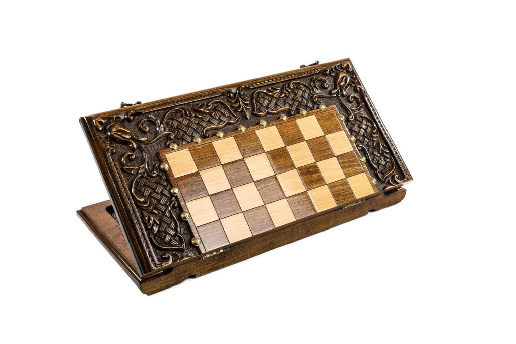 Wooden Carved Chess Set & Backgammon Ornamental Braid Pattern 50 cm / 19.7" - Unumperfectus