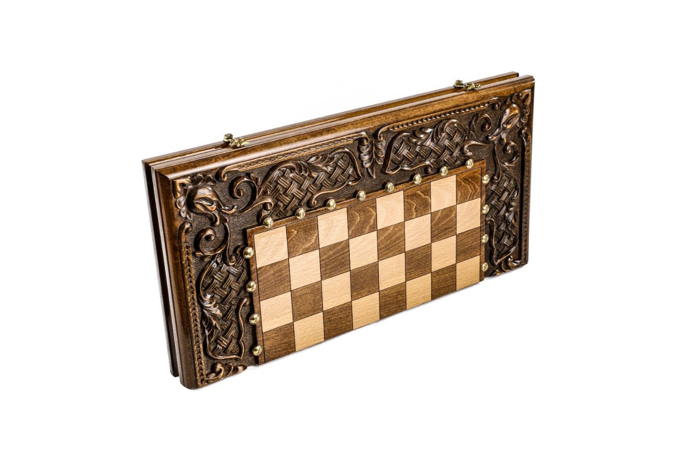 Wooden Carved Chess Set & Backgammon Ornamental Braid Pattern 50 cm / 19.7" - Unumperfectus