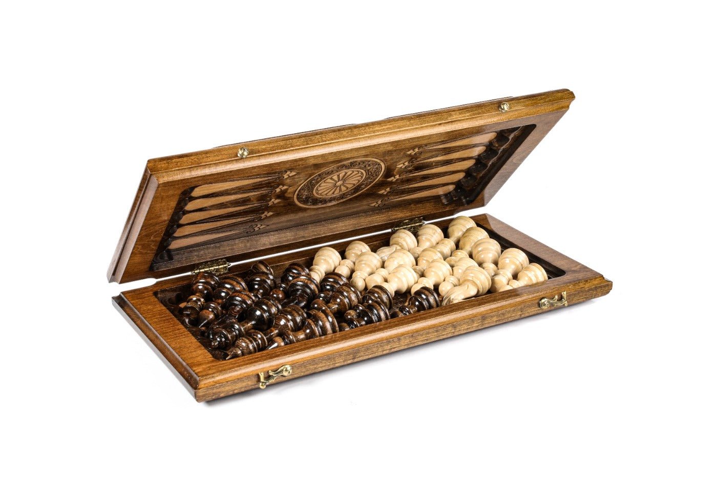 Wooden Carved Chess Set & Backgammon Ornamental Braid Pattern 50 cm / 19.7" - Unumperfectus
