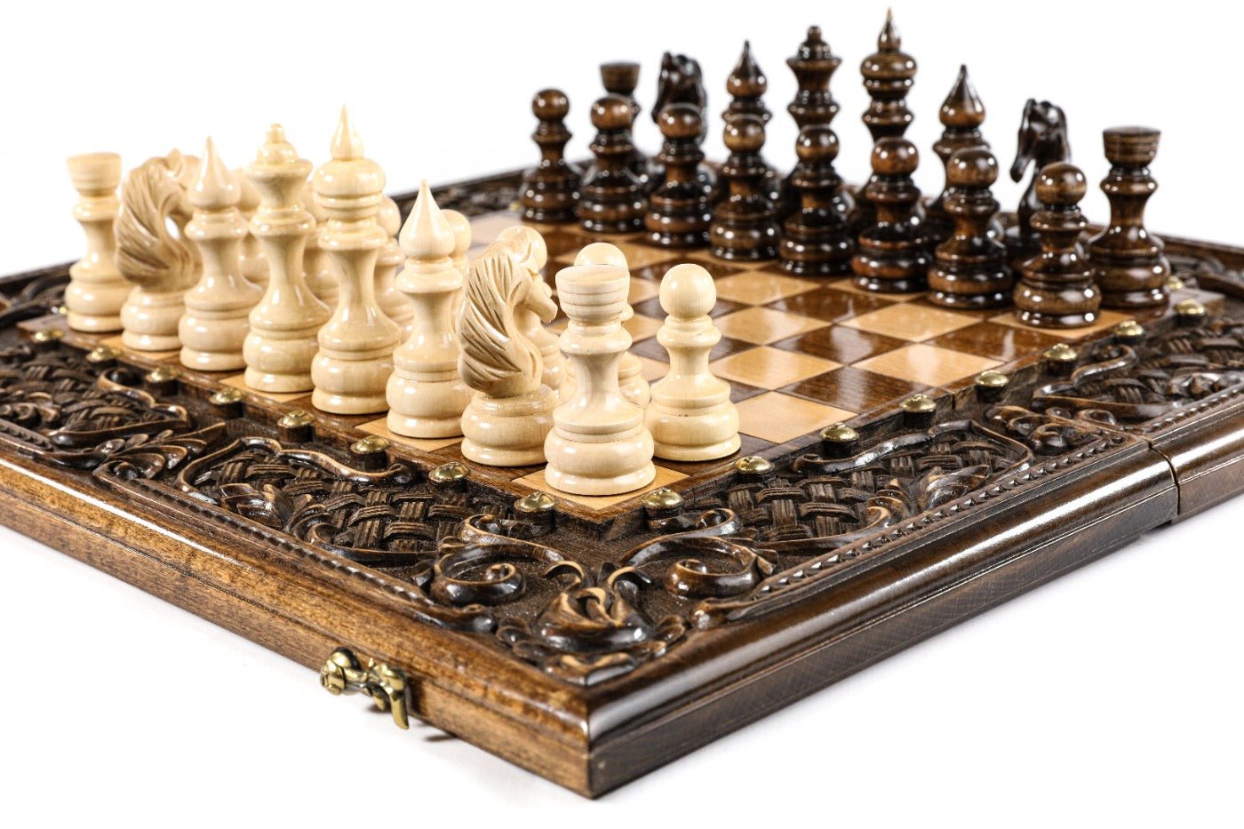 Handcrafted 19.7 inch chess board with sculpted braided frame design luxury edition