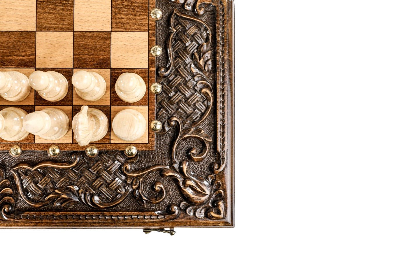 Wooden Carved Chess Set & Backgammon Ornamental Braid Pattern 50 cm / 19.7" - Unumperfectus