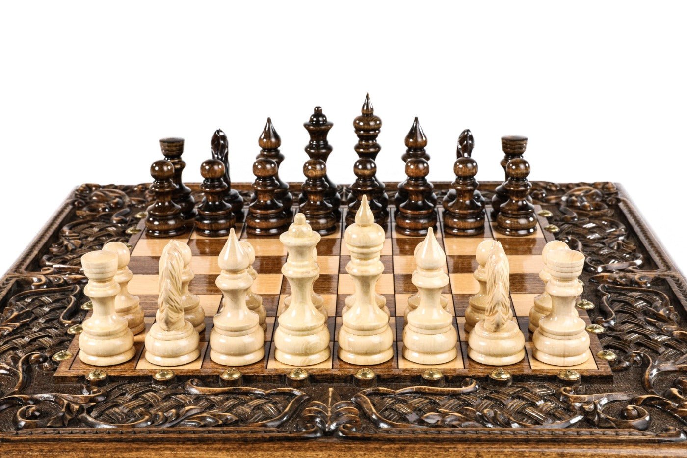 Wooden Carved Chess Set & Backgammon Ornamental Braid Pattern 50 cm / 19.7" - Unumperfectus