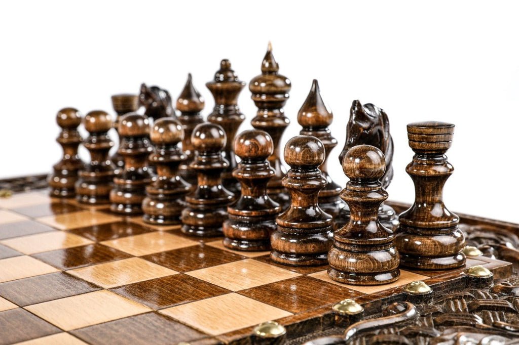 Wooden Carved Chess Set & Backgammon Ornamental Braid Pattern 50 cm / 19.7" - Unumperfectus