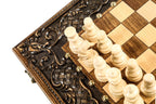 Carved Ornamental Braid Pattern / chess and backgammon set - carrying case included