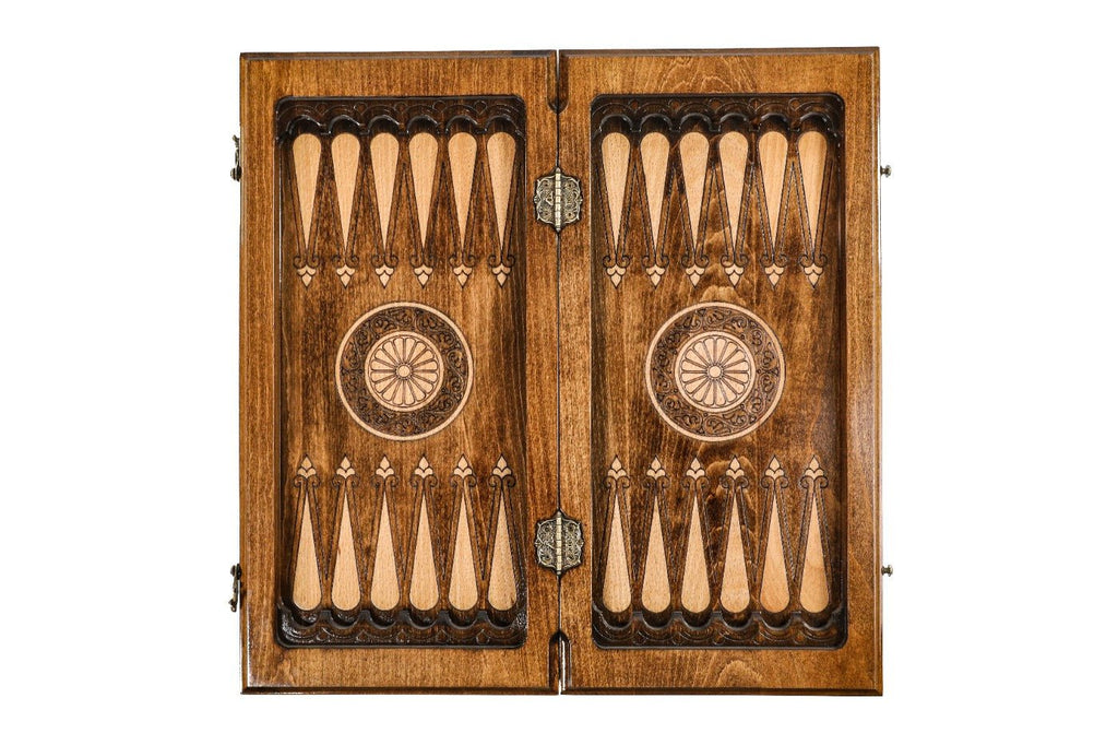 Wooden Carved Chess Set & Backgammon Ornamental Braid Pattern 50 cm / 19.7" - Unumperfectus