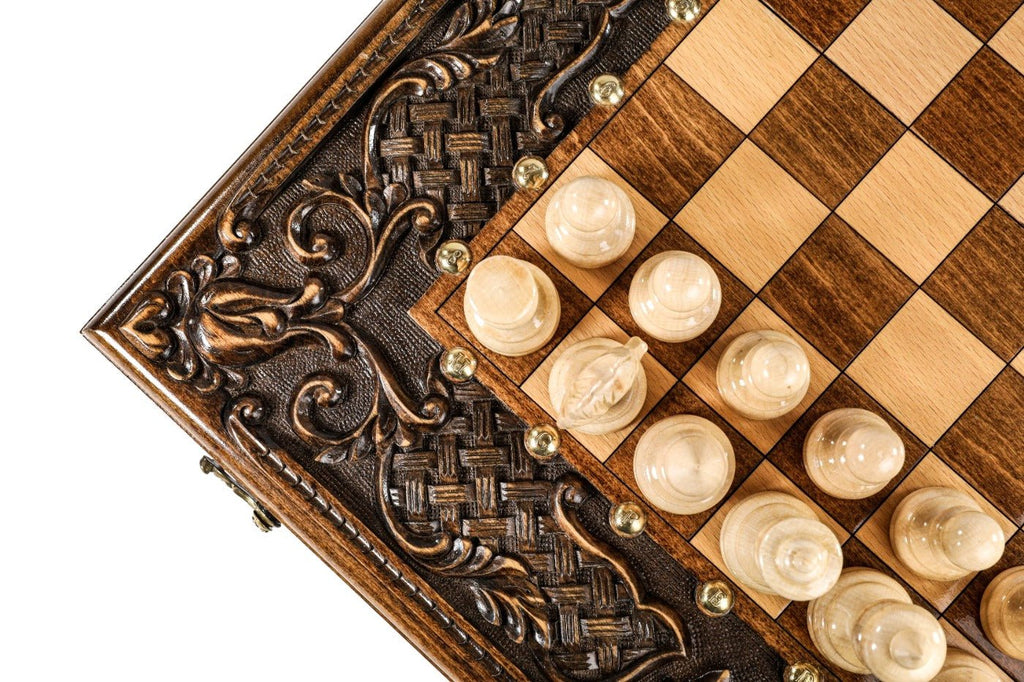 Wooden Carved Chess Set & Backgammon Ornamental Braid Pattern 50 cm / 19.7" - Unumperfectus