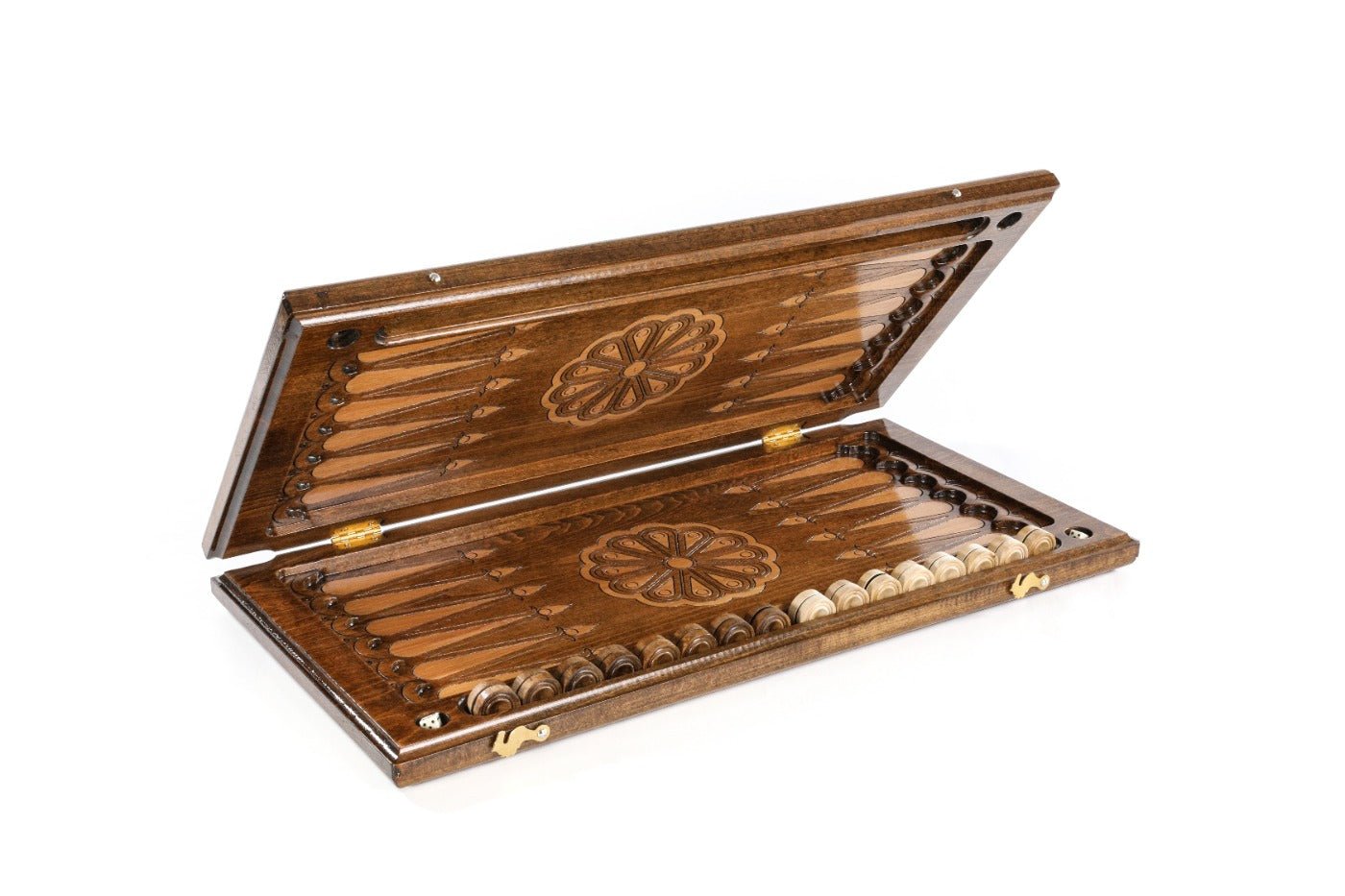 Handcrafted backgammon set with classic lion motif detailing