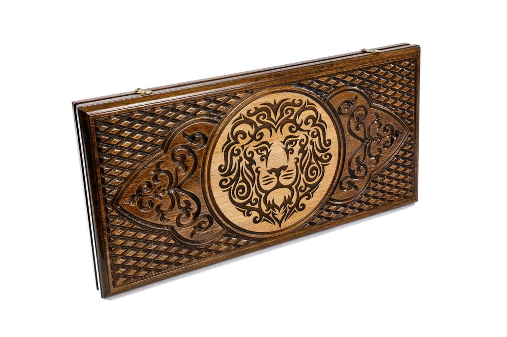 Wooden Carved Backgammon Board Lion 23.6" | 60 cm - Unumperfectus